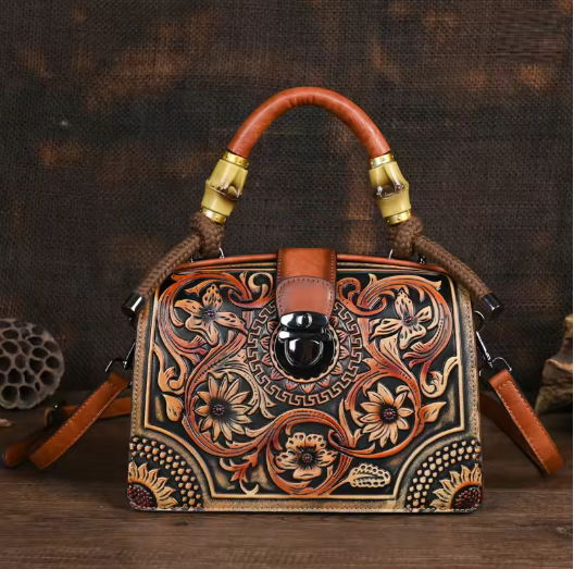 Sac à main en cuir PU pour femme, sac à bandoulière vintage, sac à main gaufré initié, grande capacité, fait main