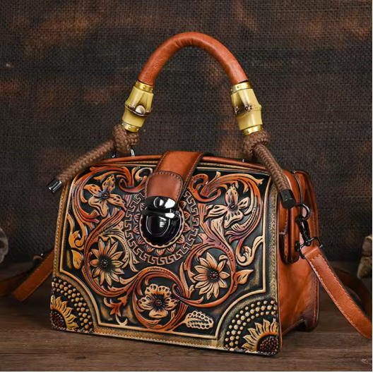 Sac à main en cuir PU pour femme, sac à bandoulière vintage, sac à main gaufré initié, grande capacité, fait main